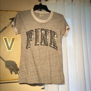Pink/ gray sparkly tee